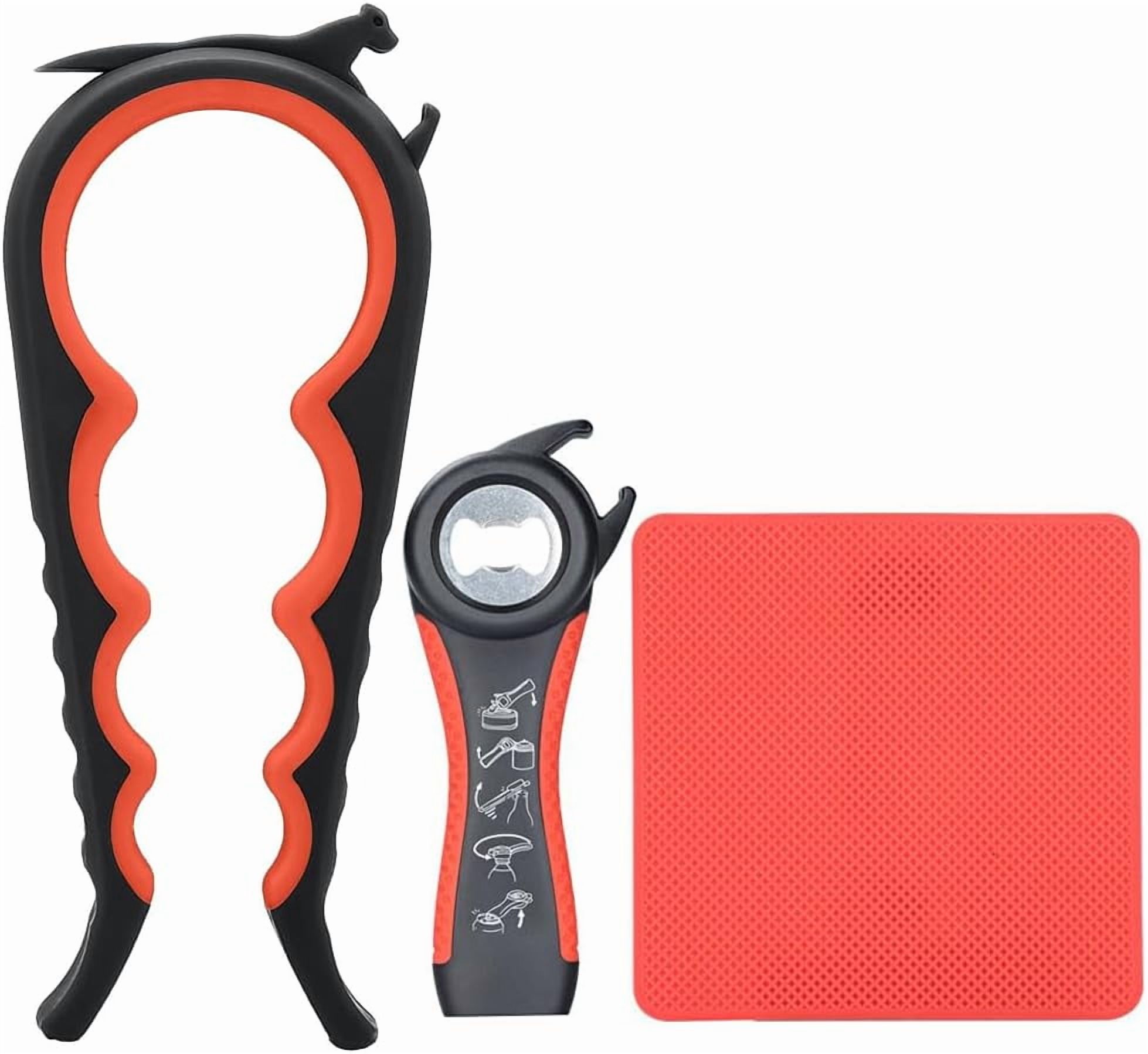 3 Pcs Multi-Function Jar Opener Set, 5 in 1 Can Bottle Opener for Weak Hands Elderly Arthritis, Kitchen Tool with Non-Slip Rubber Jar Gripper Pad