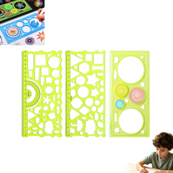 3 Pcs Multi-Functional Geometric Drawing Template Rulers, Kids Spirograph Stencil Ruler Set with Various Shapes, Measuring Drafting Tools for Back to School Art Craft Drawing
