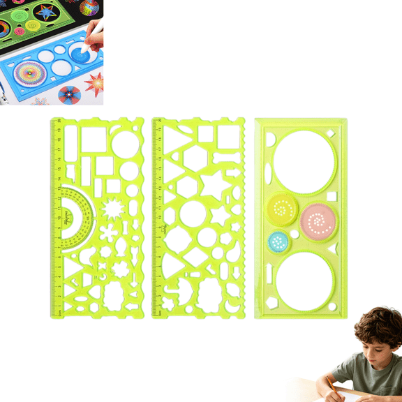 3 Pcs Multi-Functional Geometric Drawing Template Rulers, Kids Spirograph Stencil Ruler Set with Various Shapes, Measuring Drafting Tools for Back to School Art Craft Drawing