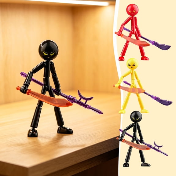 3 Pcs Multi-Jointed Stickman Action Figure Set, Movable Full Body Stick Figure Model with 7 Assorted , Flexible Articulated Doll for Stop Motion Creation Table Ornament