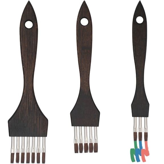 3 Pcs MultiTooth Comb Brush Set Synthetic Fiber Bristles & Wood Handle, Short Handle Texture Brushes for Acrylic, Watercolor & Oil Painting, 5.7" to 6.2" Length, 3 Widths (0.79", 1.38", 1.77")