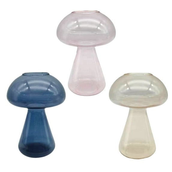 3 Pcs Mushroom Flower Vase Cute Colored Glass Vase Hydroponic Plant Vase Indoor For Dining Room Centerpieces