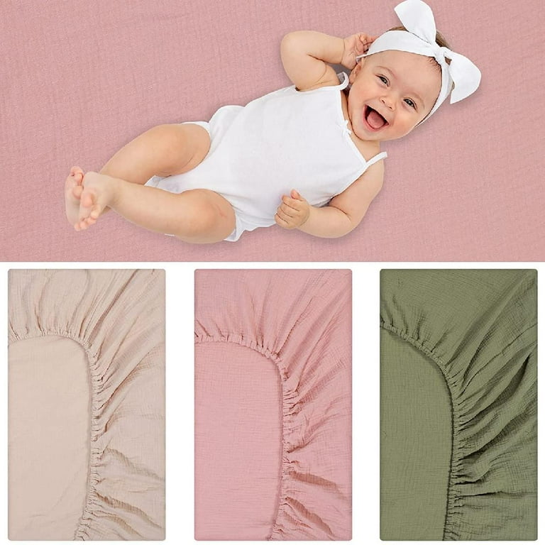 3 Pcs Muslin Crib Sheets for Girls Boys Cotton Muslin Sheets Solid Color Crib Mattress Sheets for Standard