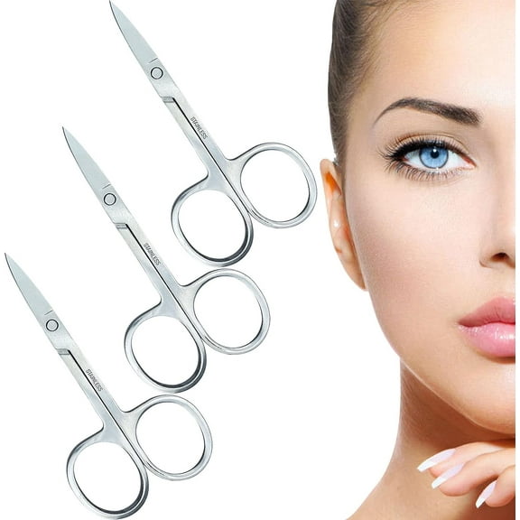 3 Pcs Nail Scissors Professional Multi-Purpose Curved Blade Eyebrow Scissors Sharp Cuticle Scissors For Toenails, Manicure, Pedicure, Cuticle, Nose Hair, Beard, Eyebrows