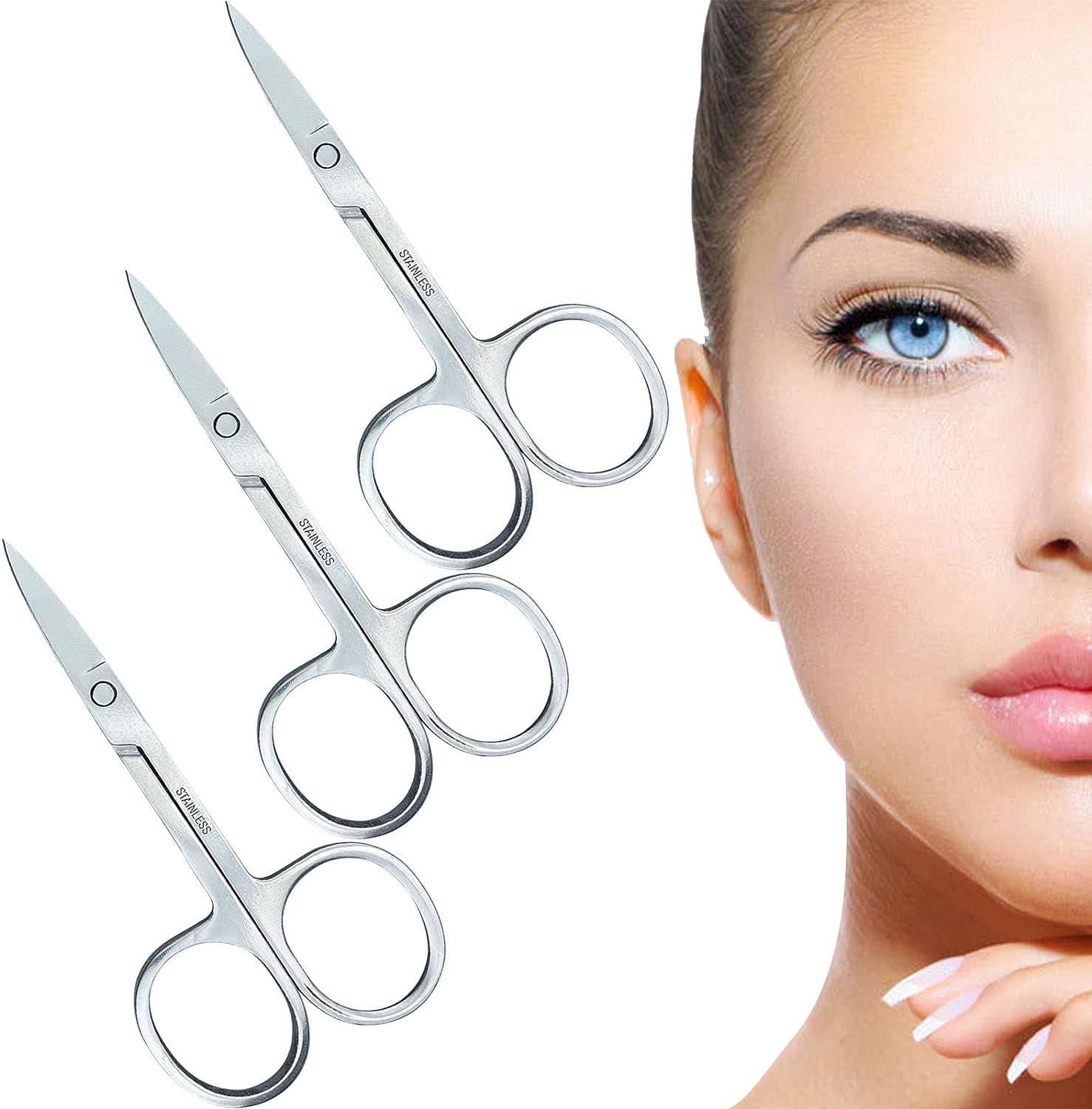 3 Pcs Nail Scissors Professional MultiPurpose Curved Blade Eyebrow
