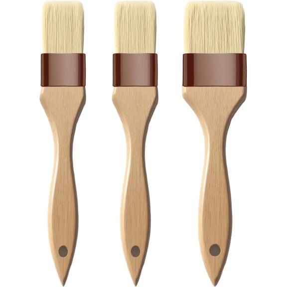 3 Pcs Natural Bristle Pastry Brushes for Baking, Grilling, Basting , Food Safe Kitchen Brushes for Butter, Oil, Sauce, Marinade , Heat Resistant BBQ Brush Set for Cooking, Cake, Pastry