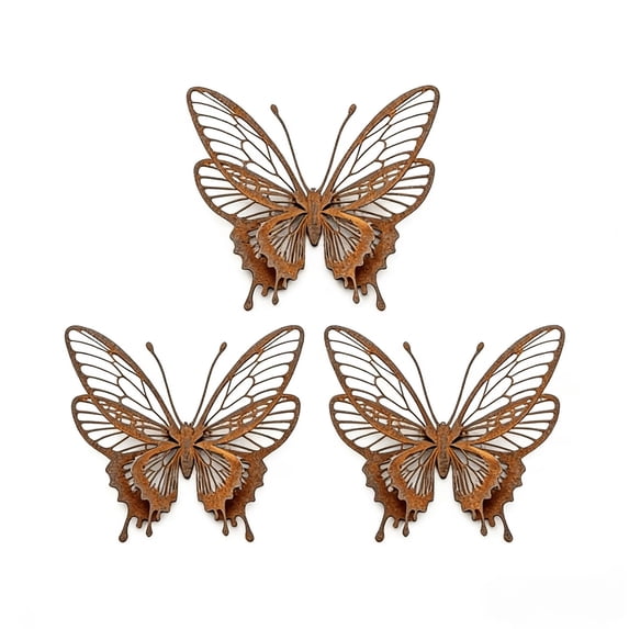 3 Pcs Naturally Rusted Metal Butterfly Wall Decorations,Waterproof for Garden Landscapes Pond Flower Beds
