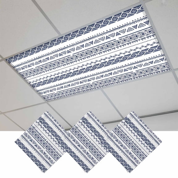 3 Pcs Navy Blue Geometric Fluorescent Light Covers Modern Art Abstract Magnetic Light Covers for Ceiling Lights 4 x 2 ft Drop Ceiling Lights Cover Shade for Office, Home, Hospital
