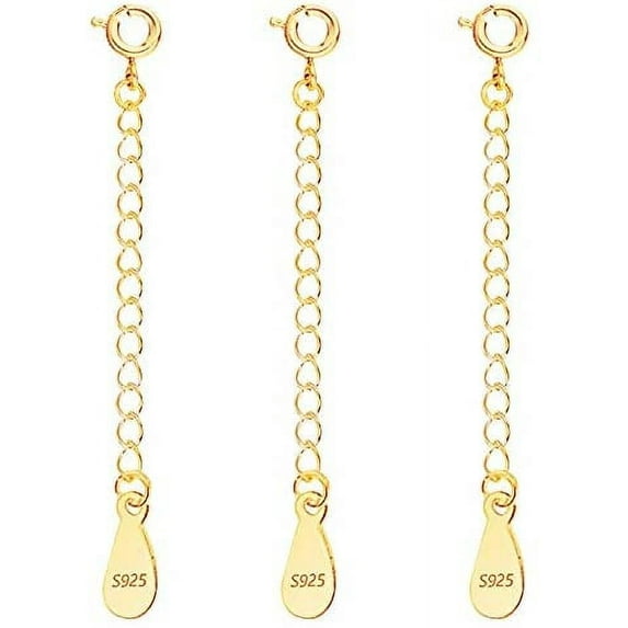 3 Pcs Necklace Extender, 925 Sterling Silver Extension for Jewelry Necklace Bracelet Anklet Extenders for Women Jewelry Making Chains 2 inch, Gold