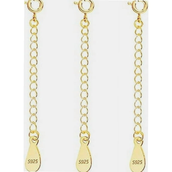 3 Pcs Necklace Extender, 925 Sterling Silver Extension for Jewelry Necklace Bracelet Anklet Extenders for Women Jewelry Making Chains 2 inch, Gold