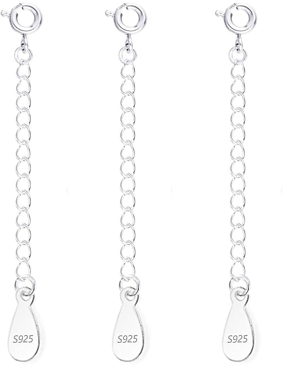3 Pcs Necklace Extender, 925 Sterling Silver Extension for Jewelry Necklace  Bracelet Anklet Extenders for Women Jewelry Making Chains 2 inch, Silver