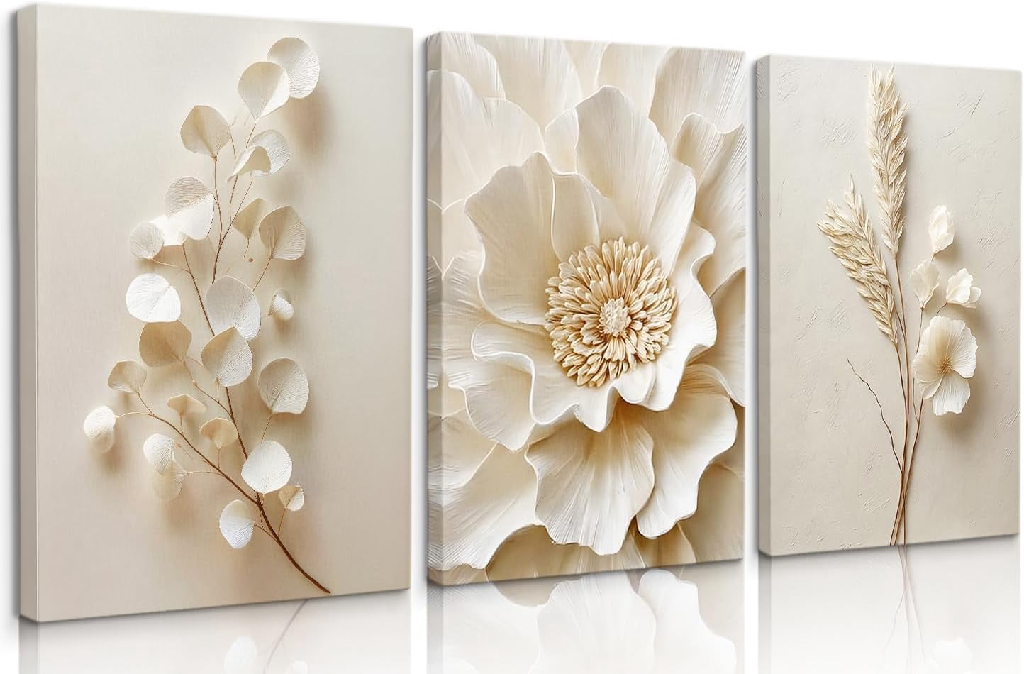 3 Pcs Neutral Beige Botanical Wall art Modern Minimalist Florals Wall ...