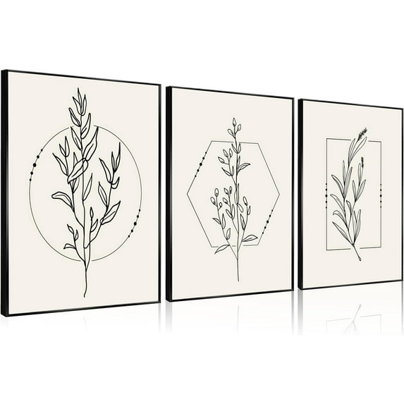 3 Pcs Neutral Botanical Wall Art Beige Plant Pictures Minimalist Line Retro Floral Posters Prints Boho Artwork Simple Farmhouse Painting Home Wall Decor for Living Room Bedroom Bathroom 12X16in