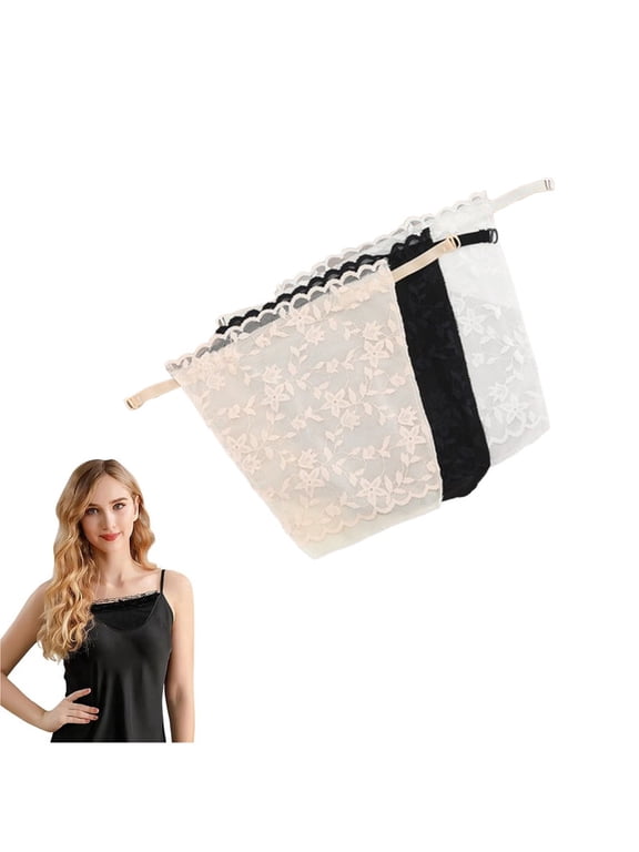 3 Pcs New 2026 Ice Silk Lace Clip-On Modesty Panels for Women - Cooling Breathable Invisible Bra Inserts, Anti-Peep Privacy Cover Up for V Neck Deep V Low Cut Tops & Dresses