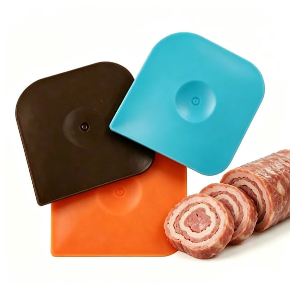 3 Pcs Non-Scratch Plastic Pan Scraper Tool Set, Dish Scraper Tools and Nylon Non Food for Cast Iron, Stovetops, Pots and Burnt Food Cleaning(Blue,Brown,Orange)