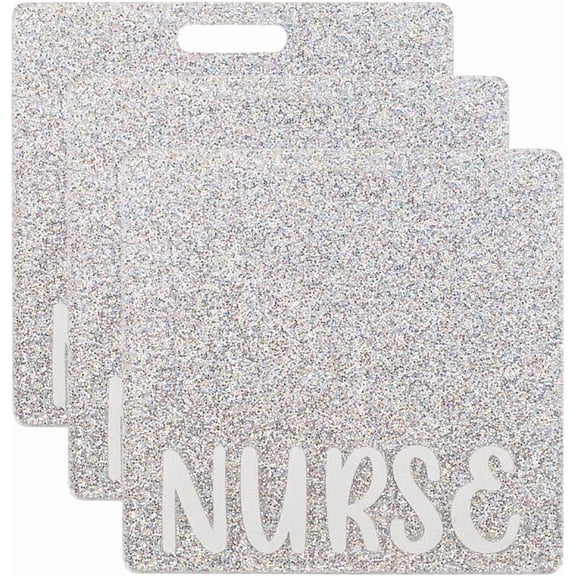 3 Pcs Nurse Badge Buddy Card Holder Glitter Silver Acrylic Horizontal Badge Marker Holder Cards Nursing ID Name Identification Tags Gift for Nurses Hospital Worker Accessories 3.3x3.2 Inch 3pcs