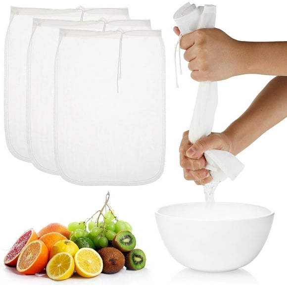 3 Pcs Nut Milk Bag Reusable Nylon Cheese Cloths Fine Mesh Food Strainer Multiple Application Cheesecloth Pouches Cold Brew Coffee Filter for Straining Juice Tofu Greek Yogurt Tea