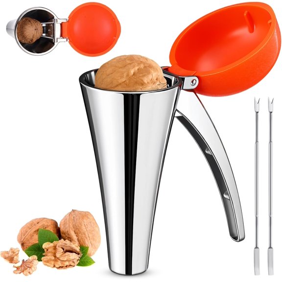 3 Pcs Nutcracker Easily Cracks Open Large to Medium-sized Nuts with 2 Nut Picks Heavy Duty Nut Cracker Tool with Splash-proof Brown Lid Long Ergonomic Leverage & Spring-loaded Nutcracker