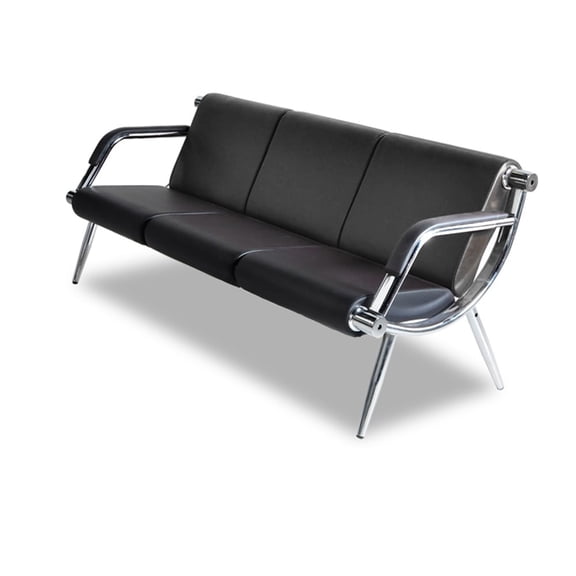 3 Seater Office Reception Waiting Chair w/ PU Leather Visitor Guest Sofa Seat Black
