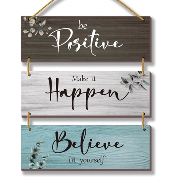 3 Pcs Office Wall Decor Inspirational Rustic Motivational Plaques With Sayings Wooden Farmhouse Positive Hangings for Home Bathroom Bedroom Kitchen(Fresh 12x4inch)