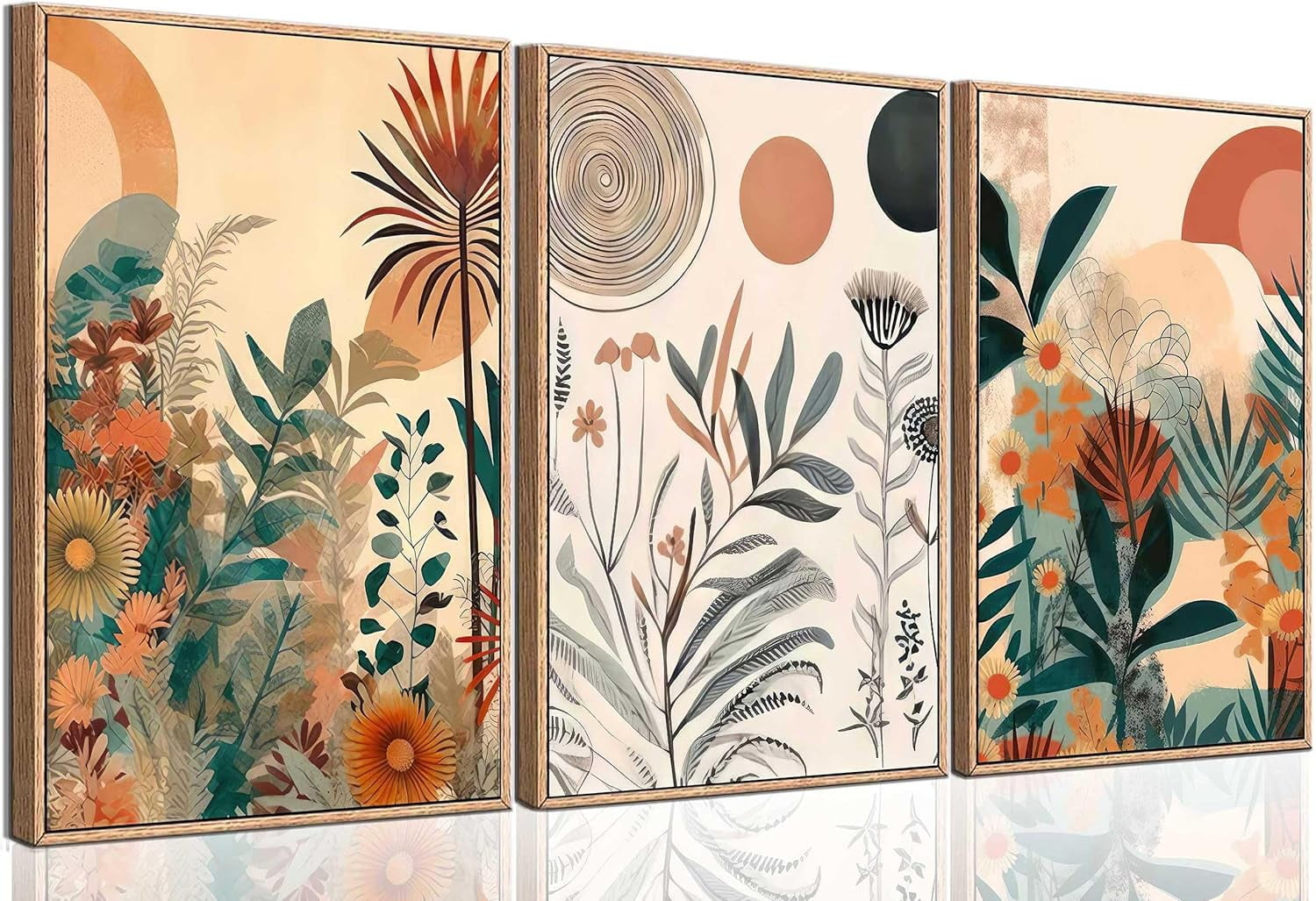 3 Pcs Orange Boho Plants Wall Art Burnt Orange Botanical Poster Prints ...