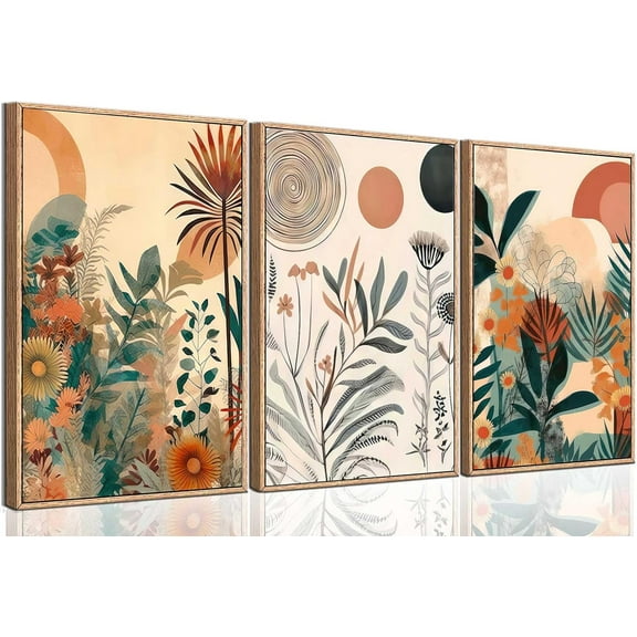3 Pcs Orange Boho Plants Wall Art Burnt Orange Botanical Poster Prints Wall Decor Pictures Abstract Floral poster Paintings for Bedroom Office Dining Kitchen Home Decoration