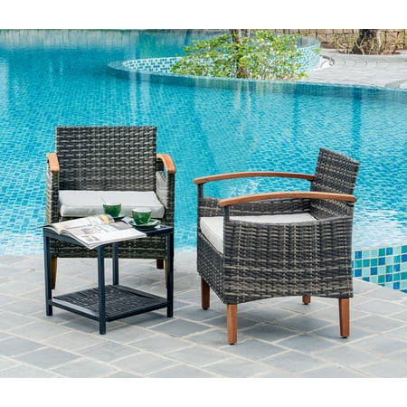 3 Pcs Outdoor Patio Furniture Sets, Outdoor Patio Rattan Chair with Side Coffee Table, Conversation Set Outdoor for Yard Garden Backyard Lawn(Gray)