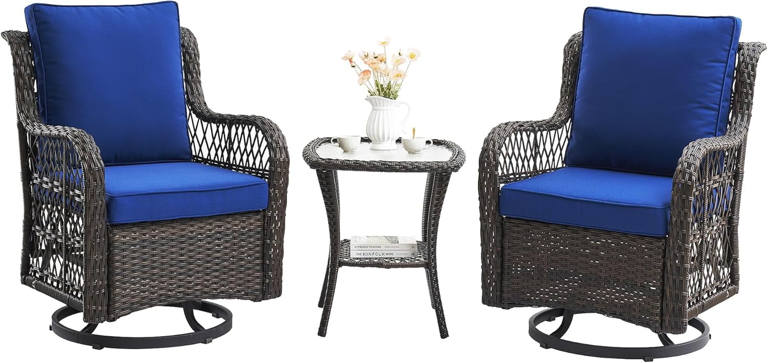 3 Pcs Outdoor Swivel Rocker Chair Set,Outdoor Swivel Glider Rocker ...