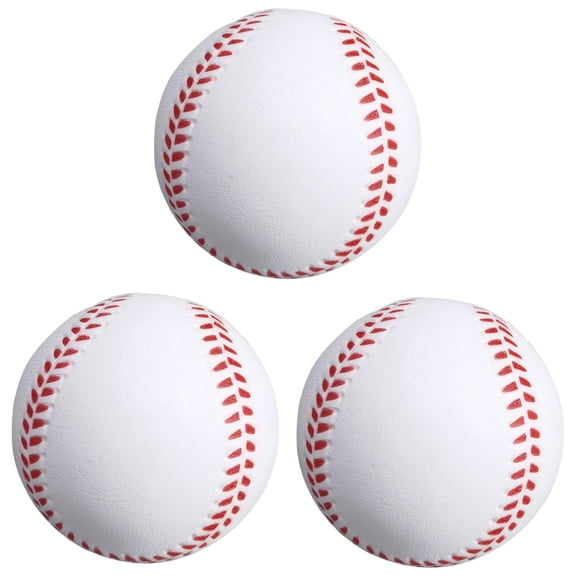 3 Pcs PU Foam Baseballs, 3.5 in / 9 cm Beginner Practice Balls, Reduced Impact Training Gear, Safe Player Gift, White Red Seams