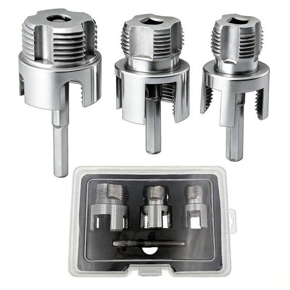 3 Pcs PVC Pipe Threader Kit, Alloy Steel Dual-Function Internal & External Pipe Threader for 1/2", 3/4", 1" - Heavy-Duty Pipe Thread Cutting Tool Set