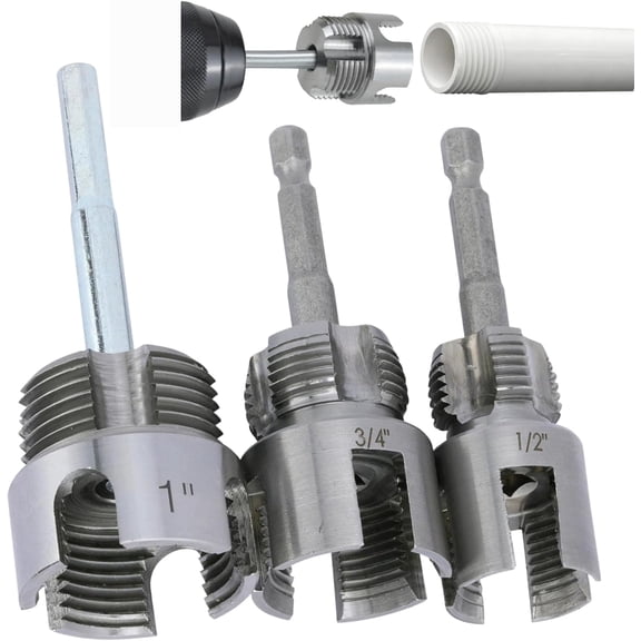 3 Pcs PVC Pipe Threader Kit Integrated Internal & External Pipe Thread Cutting Tool Set for 1/2" 3/4" 1" PVC Plastic Pipes
