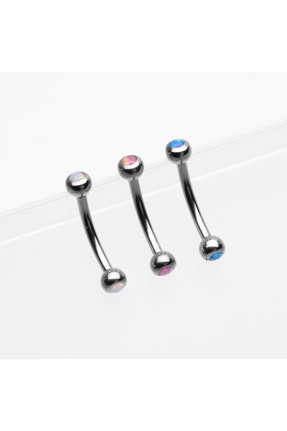 3 Pcs Pack of Assorted Color Fire Opal Ball Steel Curved Barbells