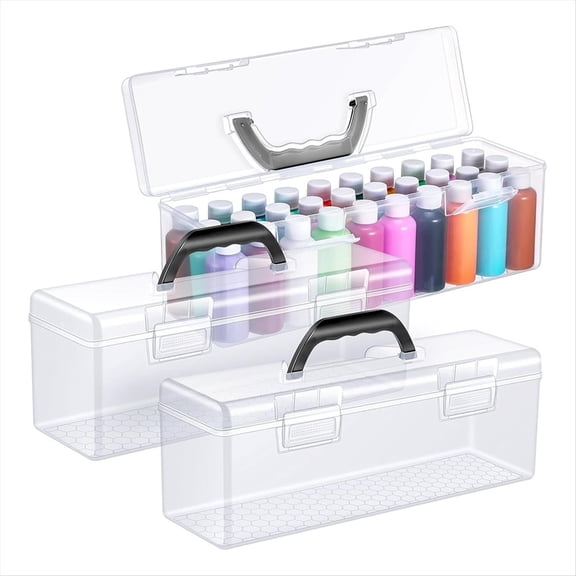 3 Pcs Paint Storage Box for 2 Fl. Oz Acrylic Paints, Portable Craft Art Organizer with Handle, 30 Bottles Black