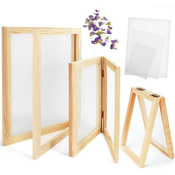 3 Pcs Paper Making Wooden Frame, Paper Making Mould Paper Making Screen, 3 Sizes Frame and Dried Flower Handcraft for DIY Paper Craft (5'' x 7'', 7.5'' x 10'', 10'' x 13'')