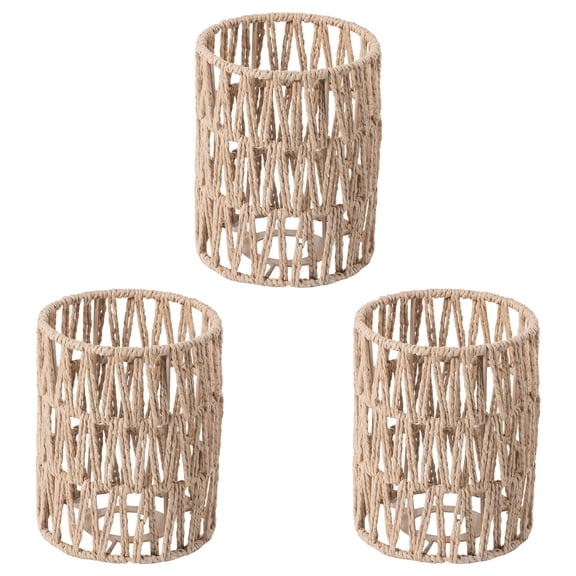 3 Pcs Paper Rope Lampshade Set, Boho Chandelier Lampshade, Hand-Woven Lamp Cover with Iron Frame, Beige Rustic Style for Living Room, Bedroom, Cafe