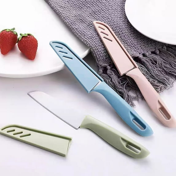 3 Pcs Paring Knife,Paring Knife Fruit Knife Set,Stainless Steel Vegetable And Fruit Knife With Plastic Ergonomic Handle,Fruit And Vegetable Knife,Kitchen Vegetable Paring,Green + Pink + Blue