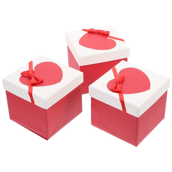 Red Paper Gift Boxes with Lids for Decor Perfect for Wedding Birthday and Christmas Parties 3 Pieces Small Size