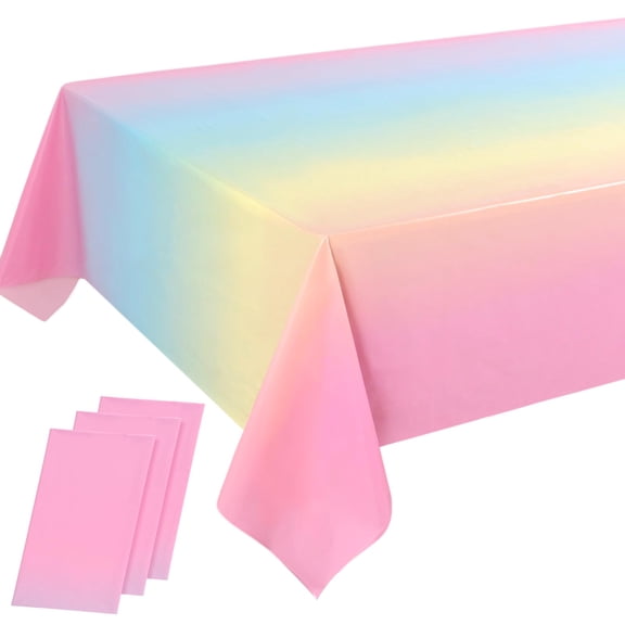 3 Pcs Pastel Rainbow Tablecloths, Colorful Plastic Table Covers for Parties, 108 X 54 Inch
