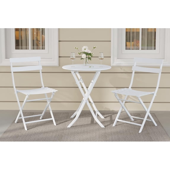3 Pcs Patio Bistro Set Folding Bistro Table and 2 Chairs Outdoor Furniture Sets with Premium Frame Space Saving Weather Resistant for Bistro Balcony Yard Garden Porch Lawn Round Tube