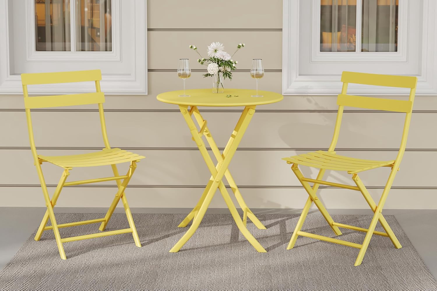 3 Pcs Patio Bistro Set Folding Bistro Table and 2 Chairs Outdoor ...