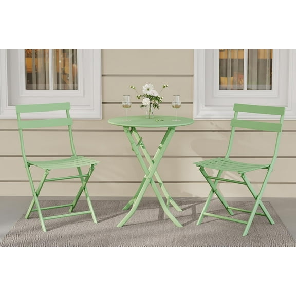 3 Pcs Patio Bistro Set Folding Bistro Table and 2 Chairs Outdoor Furniture Sets with Premium Frame Space Saving Weather Resistant for Bistro Balcony Yard Garden Porch Lawn Round Tube