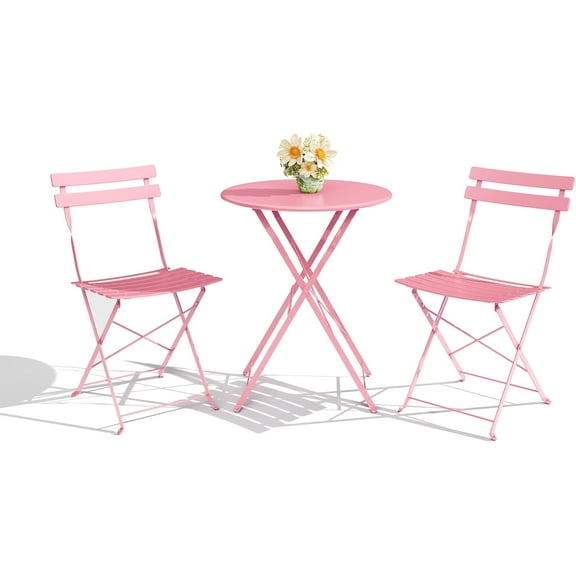 3 Pcs Patio Bistro Set Folding Bistro Table and 2 Chairs Outdoor Furniture Sets with Premium Frame Space Saving Weather Resistant for Bistro Balcony Yard Garden Porch Lawn Round Tube