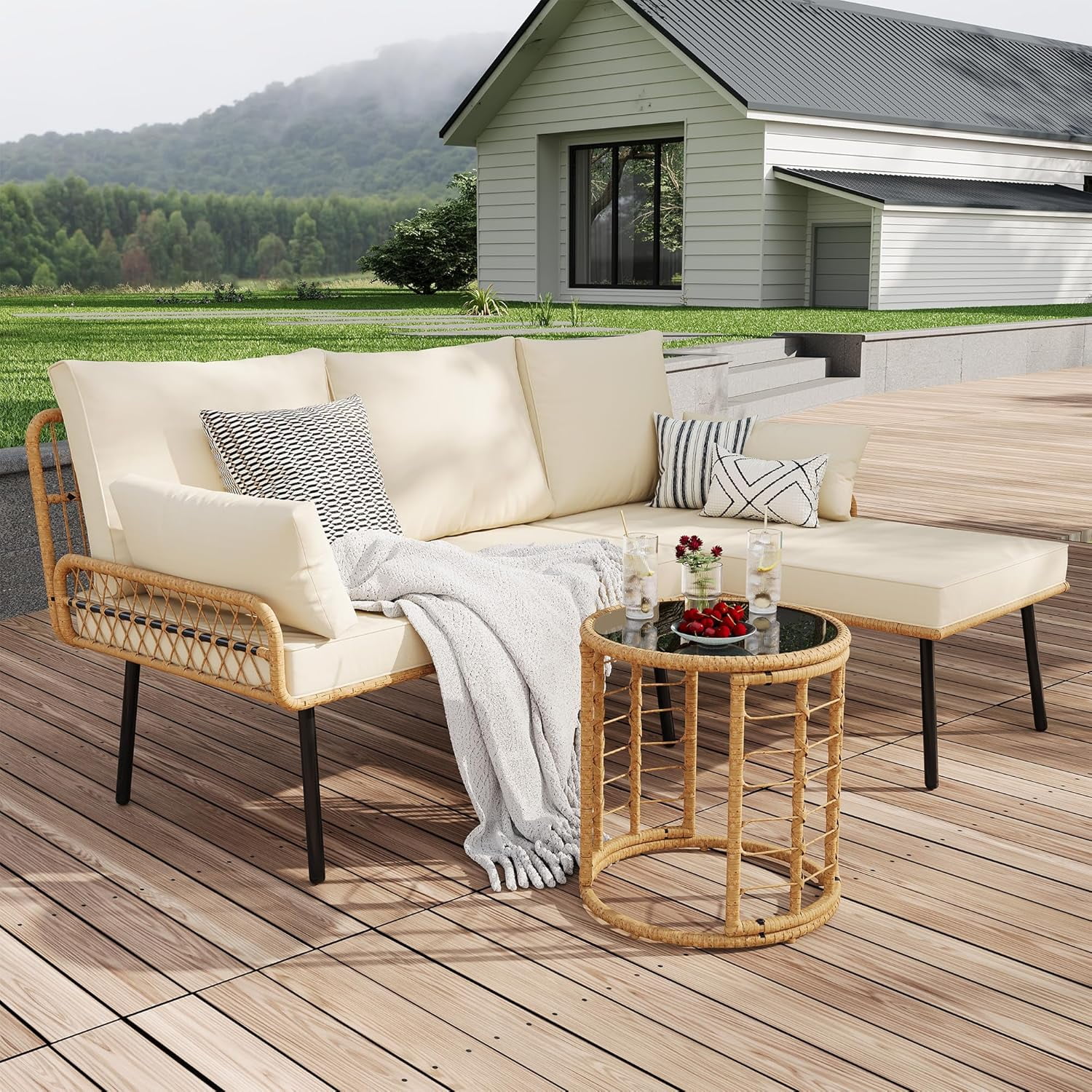 Coffee Table Sofa Set Rattan Outdoor Conversation Sets Pieces