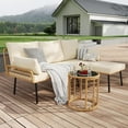 thumbnail image 1 of 3 Pcs Patio Furniture Set,PE Rattan Wicker Outdoor Sectional Couch with Detachable Chaise Lounge, Washable Cushions & Round Coffee Table for Backyard, Porch,Deck,Beige, 1 of 7