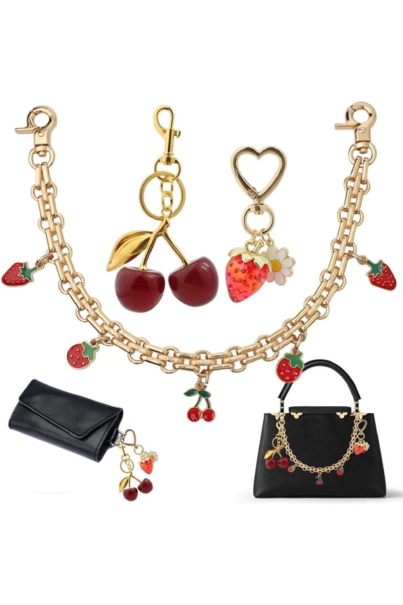 3 Pcs Pearl Cherry Keychains Charms Bag Replacement Extension Chain For Crossbody Bags Handle Purse Handbag Decorations Chain, Valentine's Day Birthday Wedding Favors Anniversary Gift