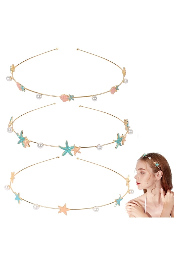 3 Pcs Pearl Starfish seashell Headbands accessories Mermaid Headband Beach Hair Headbands Bride Headpiece for Women Wedding