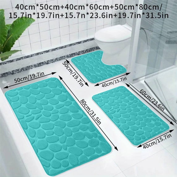 3 Pcs Pebble Texture Bathroom Rugs Set, Memory Foam Bath Mat Sets, Non-Slip Soft Absorbent Floor Mats, Washable Quick Dry, for Sink, Toilet and Floor