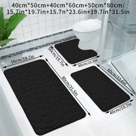 3 Pcs Pebble Texture Bathroom Rugs Set, Memory Foam Bath Mat Sets, Non-Slip Soft Absorbent Floor Mats, Washable Quick Dry, for Sink, Toilet and Floor
