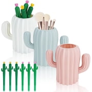 3 Pcs Pen Holder Pencil Pot, Cactus Pen Pot with 6 Funny Pens, Makeup Brush Holder for Home Classroom Office Supplies Vanity Table 3 Colors