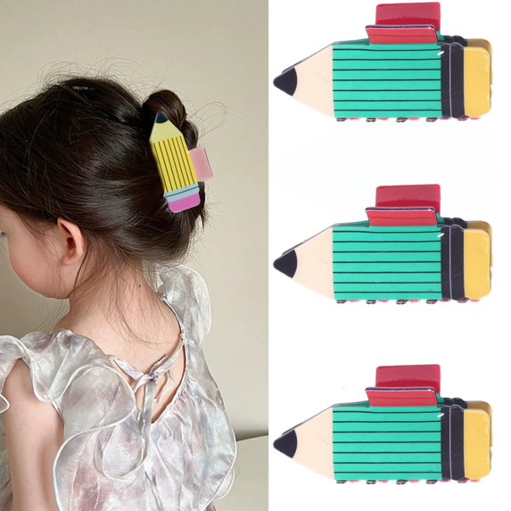 3 Pcs Pencil Hair Claw Clips Back To School Hair Clips for Thick Thin Hair Cute Claw Clips Teacher Appreciation Hair Jaw Barrettes for First Day of School Students Hair Accessories(Green)